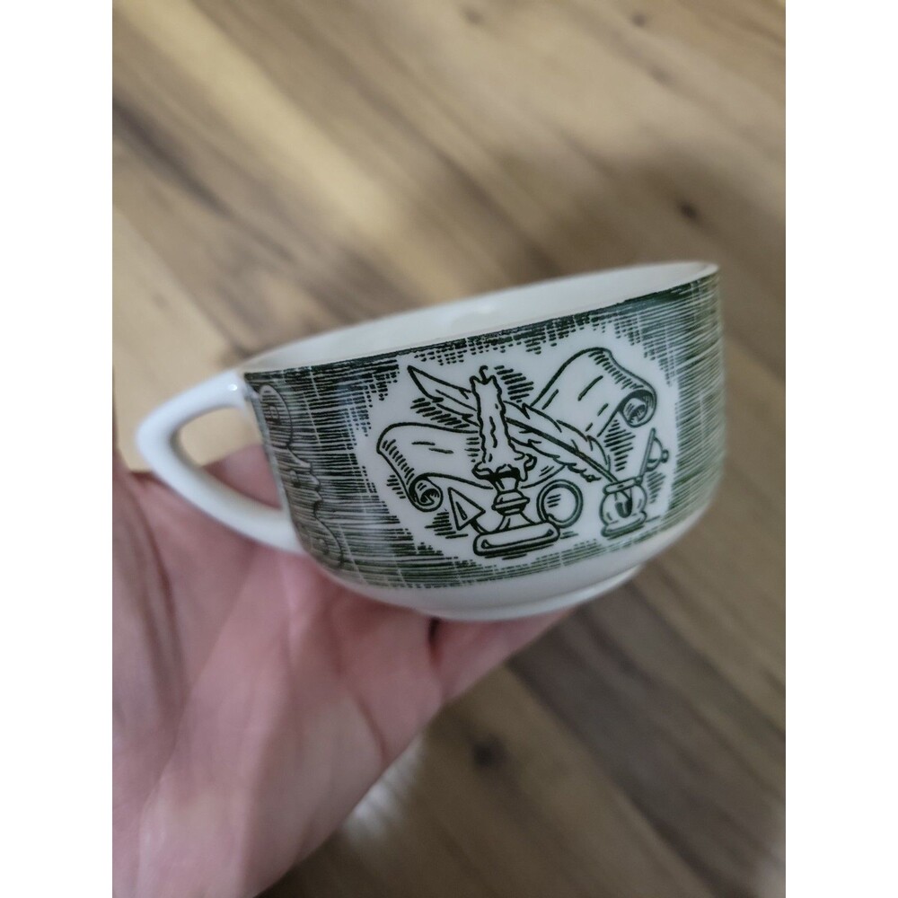 Vintage China The Old Curiosity Shop Cup Green White Candle Scroll Feather Pen